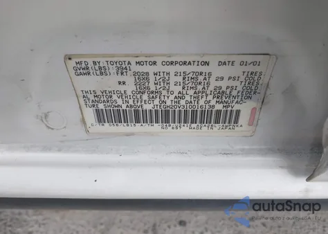 2001 Toyota Rav4 from USA, damaged, VIN JTEGH20V310016138